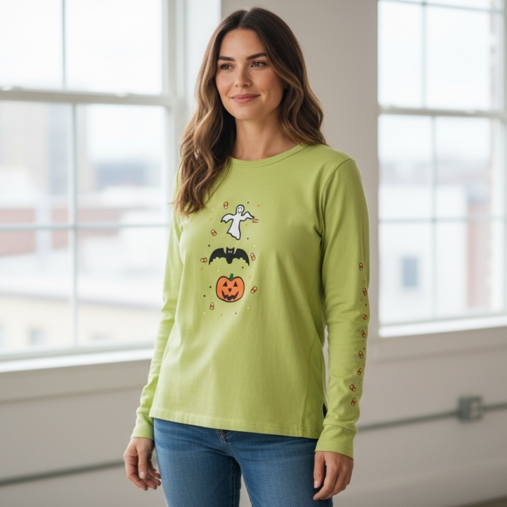 Mountain Lake Lime Green Halloween Long Sleeve‎ Tee